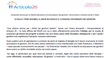 Scuola e temi sensibili: il Miur riconosce il consenso informato dei genitori